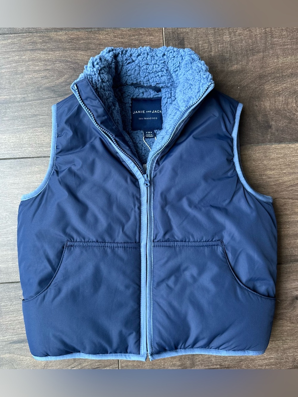 Janie and Jack NWT Sherpa Lined Puffer Vest - Navy Blue - Toddler Boy Size 3-4
